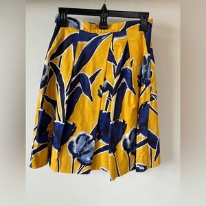 ANTONIO MELANI Yellow and Blue Floral A-Line Skirt Size 4